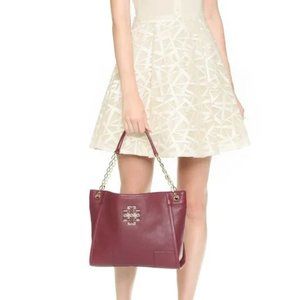 Tory Burch Britten Burgundy Slouchy Tote with Pearl Accessory